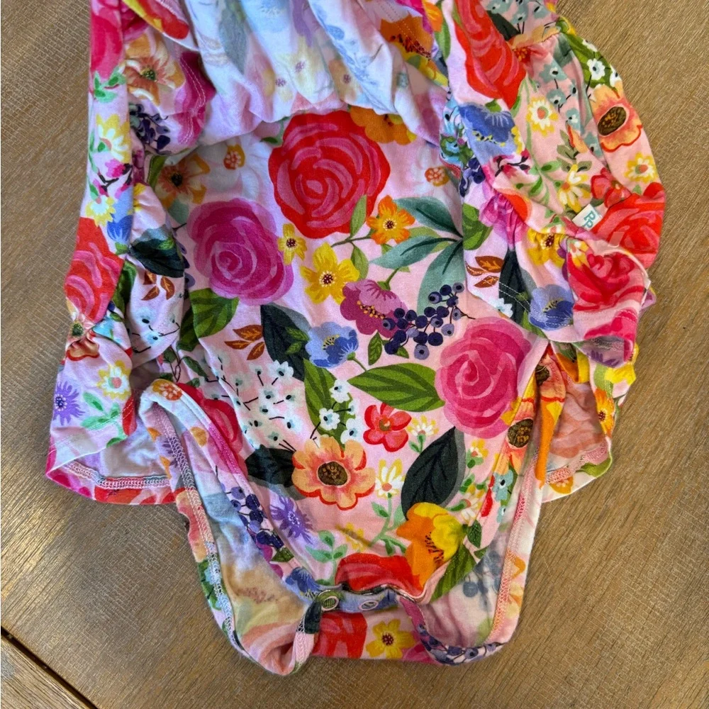 Posh Peanut Floral Ruffled Bodysuit Dress